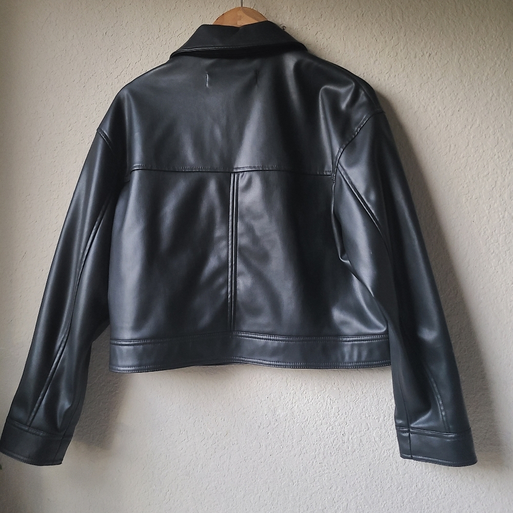 ZARA Black Faux Leather Jacket Women's Size S - Picture 4 of 10